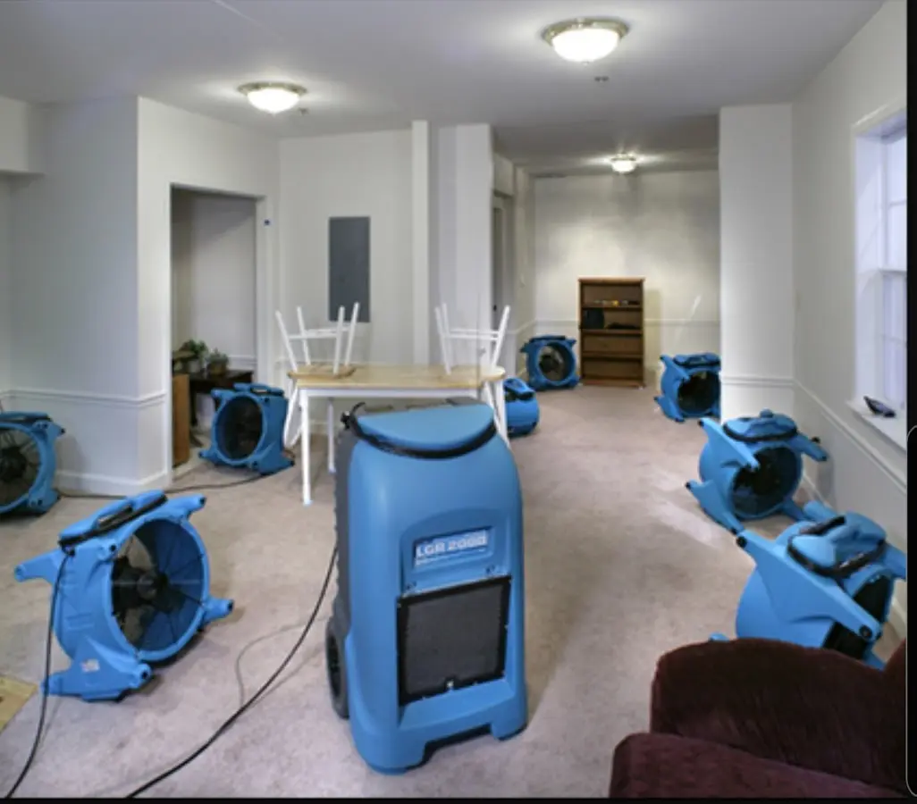 Air movers and dehumidifier setup for Water Damage Restoration in Galesburg